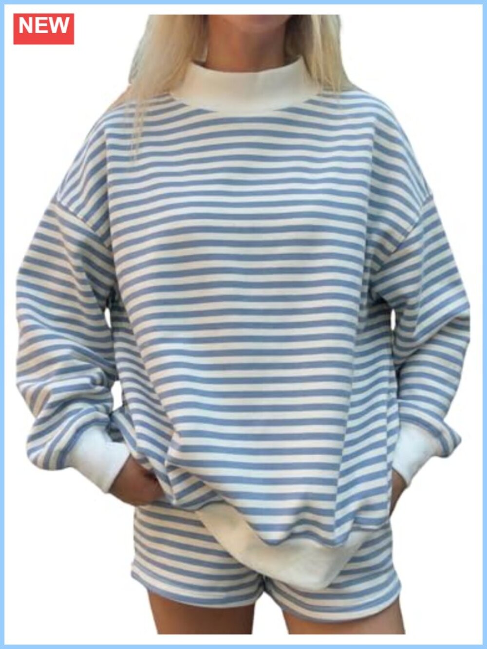 Women's Striped Mock Neck Sweatshirt & Shorts Lounge Set